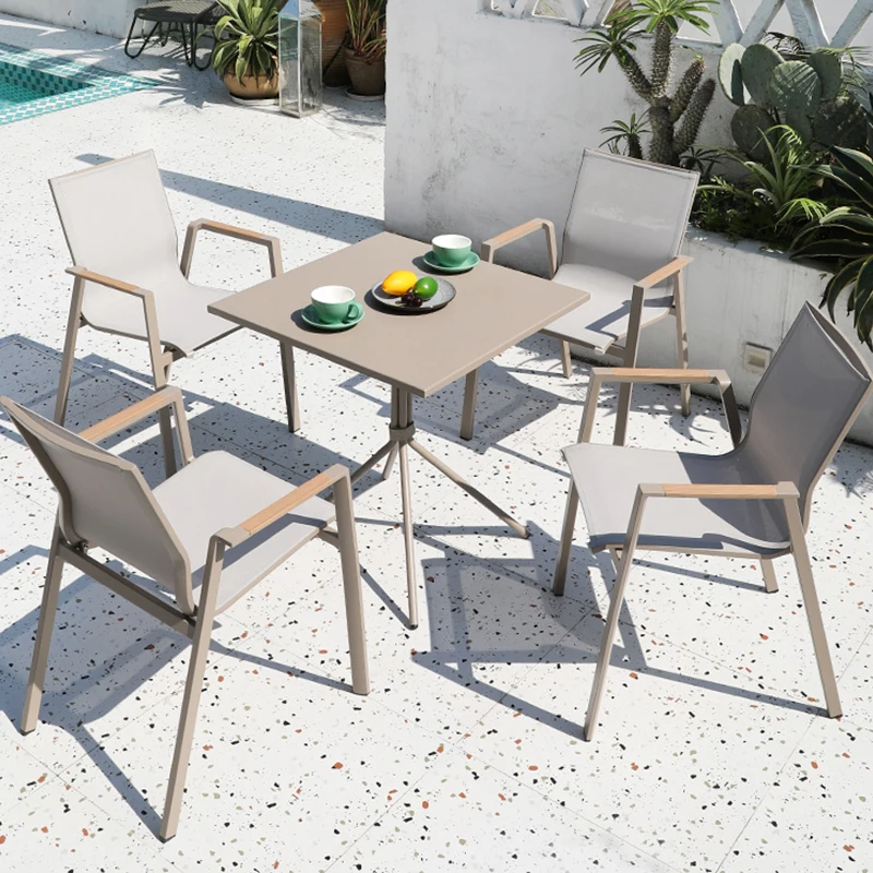 New Customized Outdoor Cafe and Restaurants Modern Metal Steel Sling Terrace Patio Chairs Garden Table and Chairs Set