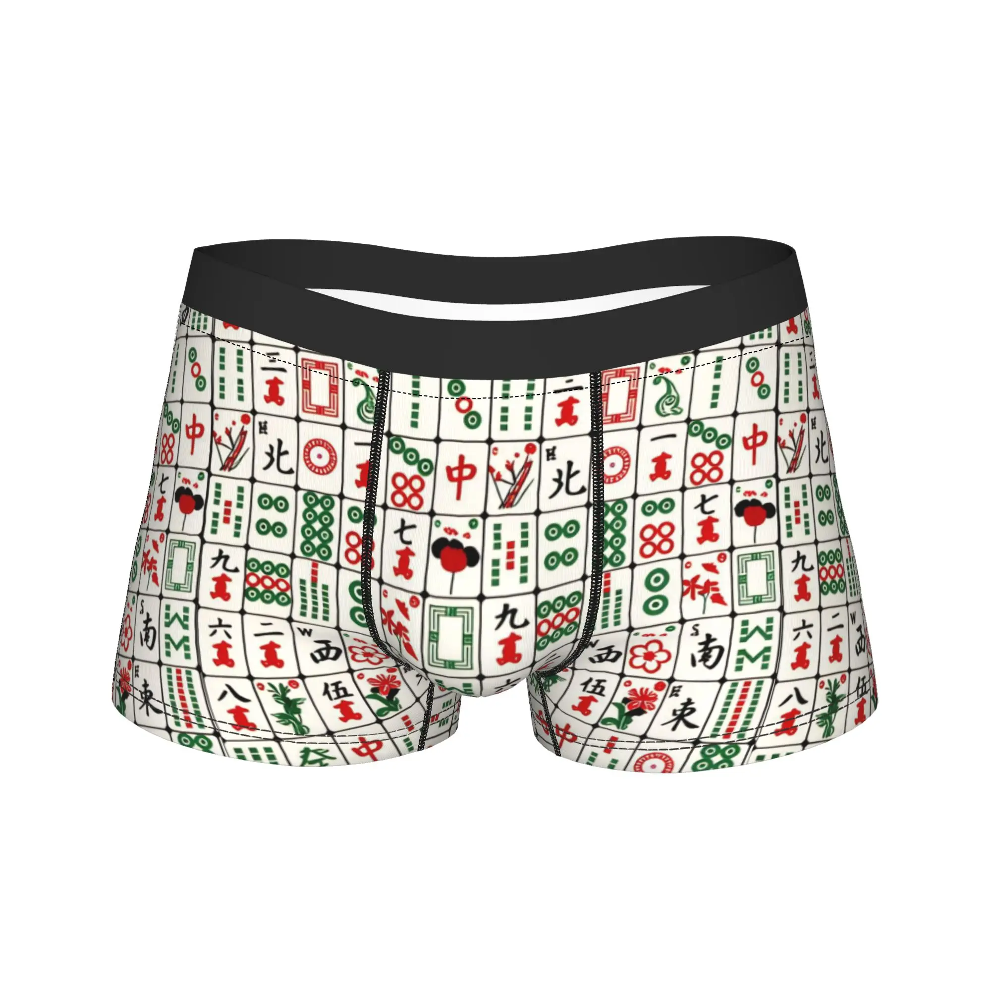 

Chinese Mahjong Pattern Shorts Briefs Underwear Quality Male Elastic Trunk Printing Large Size Panties