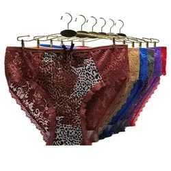 Sexy Lingerie Leopard Print Women Panties Underwear Plus Size Briefs Cotton Underpants Lace Intimate 3 Pieces/Lot