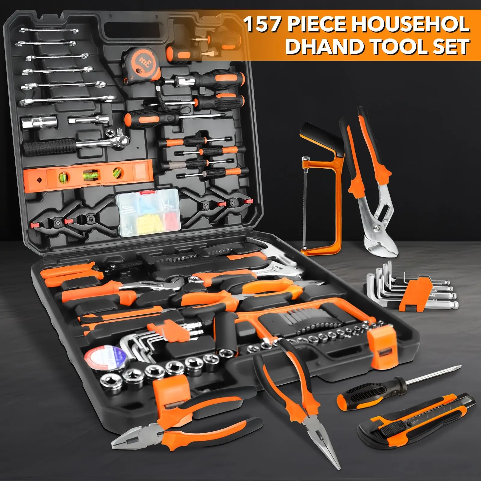 

157 Piece Tool Set General Household Hand Tool Kit Home Auto Repair Box Case for Garden Office House Repair with Storage Case