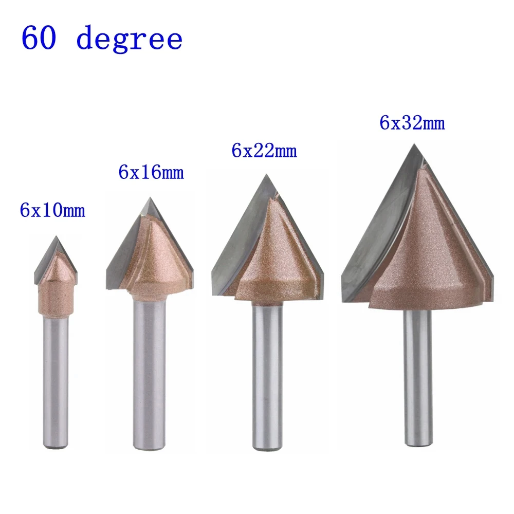 4pc 60 Degree 6mm V Bit CNC solid carbide end mill 3D Router Bits for Wood tungsten woodworking MDF milling cutter