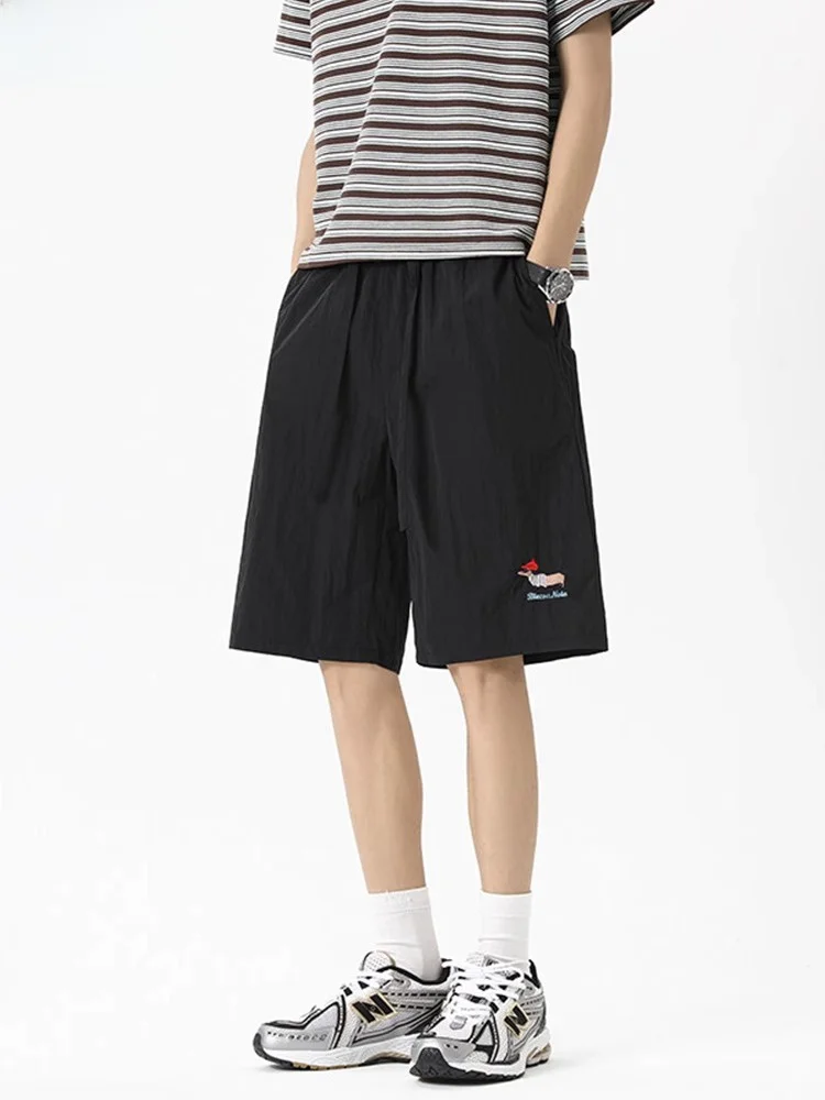 

Мужские летние легкие брюки с вышивкой, быстросохнущие, повседневные, свободного кроя, длиной до колена, молодежные, модные, трендовые, брендовые