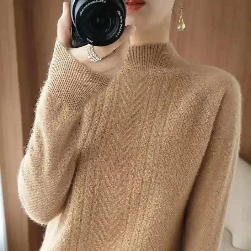 Warm Half High Collar Sweater For Women Knitted Pullover Tops Spring Autumn Winter Bottoming Sweaters Pull Femme Hiver