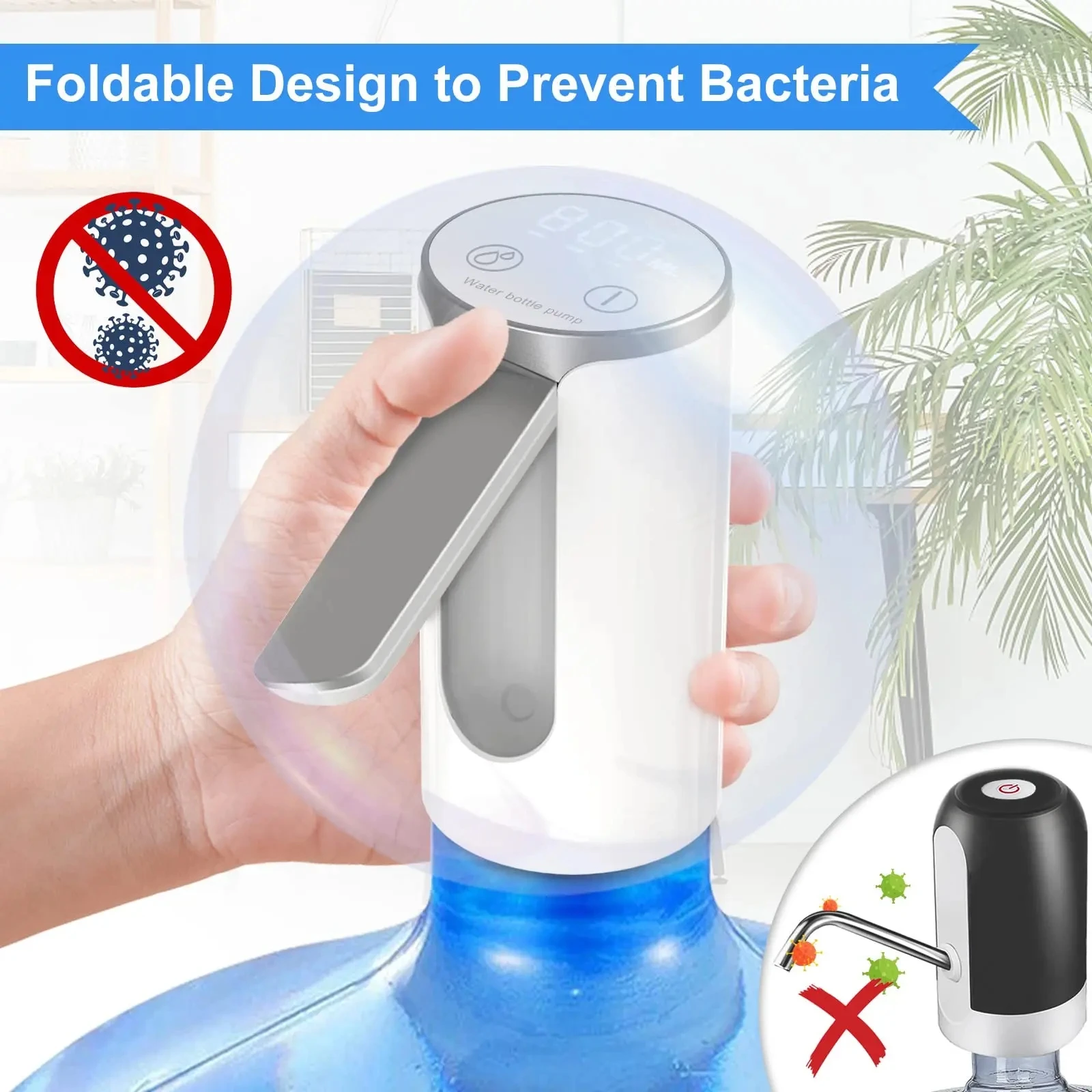 Electric Water Gallon Bottle Pump LED Display Rechargeable Automatic Water Dispenser Pump Foldable Desktop Water Bottle Pump image 5