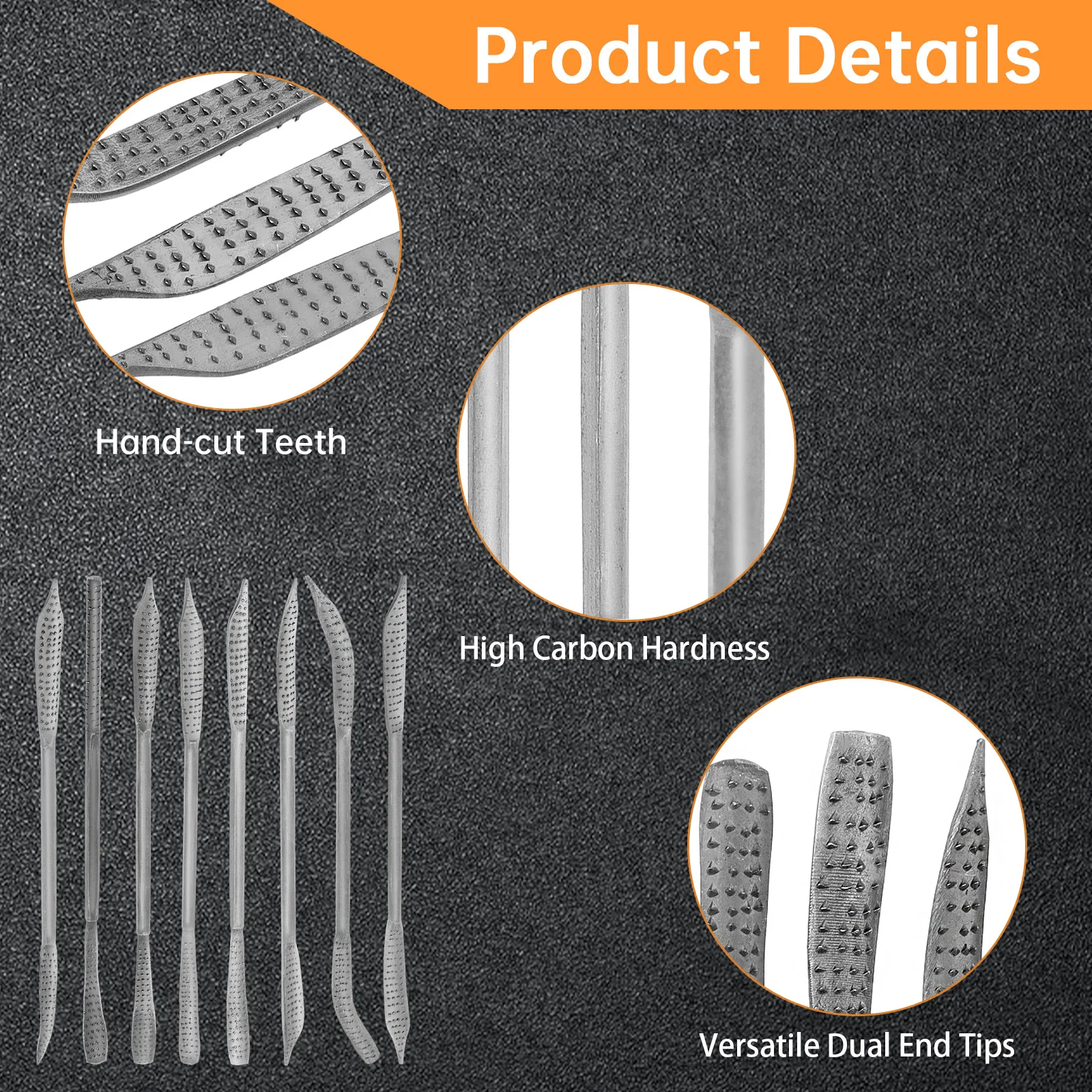 8pcs 9 inch Wood Riffler File Rasp Kit for Woodworking Carving Crafting Grinding Double Ended Hand Tools Needle File Rasp