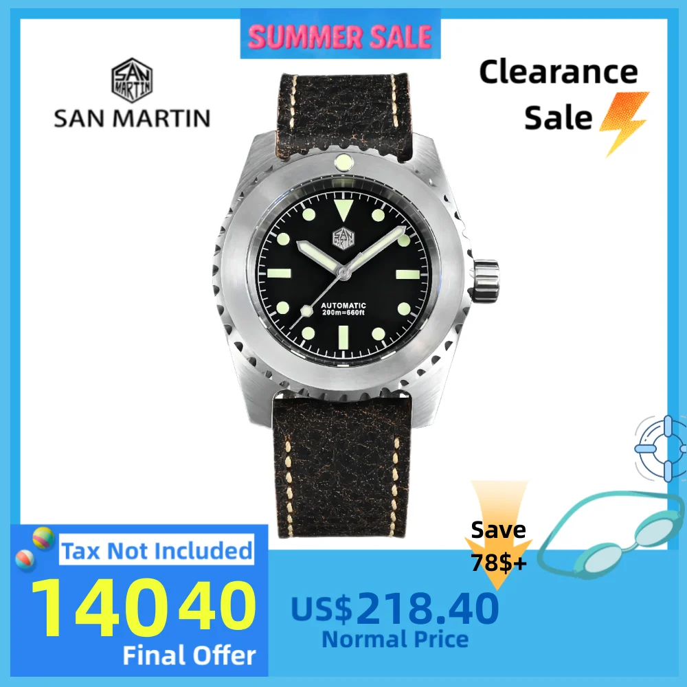 

San Martin 41mm Retro Men Diver Watch 8215 8315 Self-Wind Wristwatch Mechanical Automatic 20Bar Waterproof Lume Vintage SN0029B