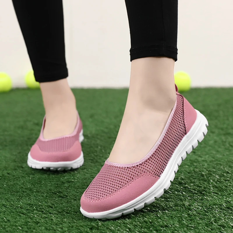 Women Walking Shoes Black Light Mesh Loafer Summer Sports Outdoor Comfortable Flats Breathable Sneakers Big Size 35-42 Sandals