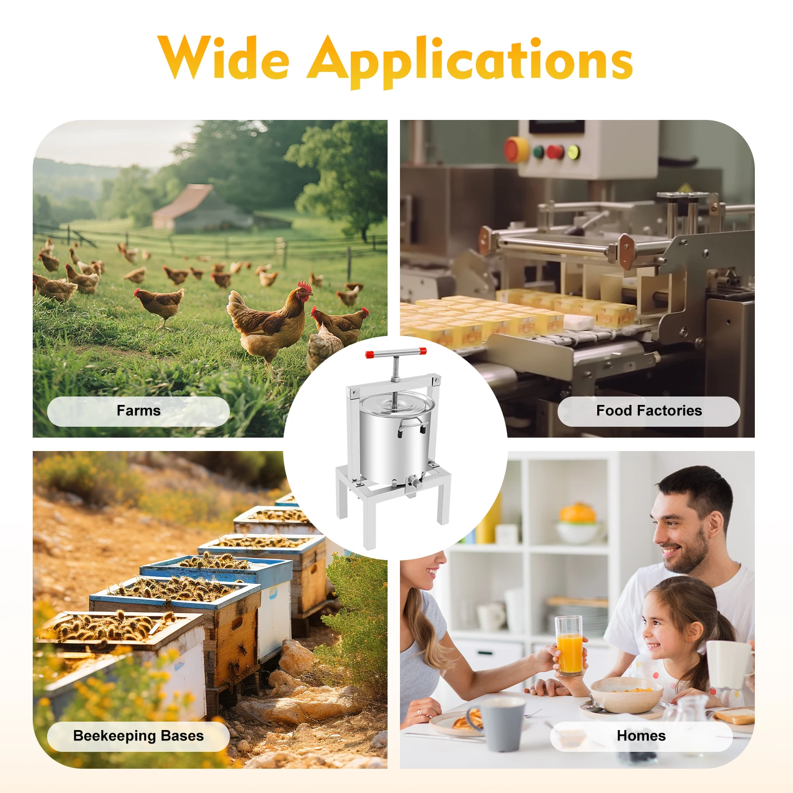 Mesin Ekstraktor Lilin Lebah Penekan Madu Buah DIY Ekstraktor Tekan Anggur Anggur dengan Ember Baja Tahan Karat 10L