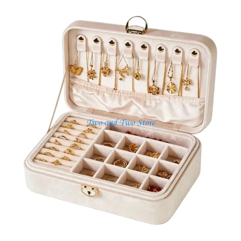 HX6F Soft Lined Jewelry Storage Box Double Layer Case with Sectioned Interior Clasp Closure and Display Ready Design