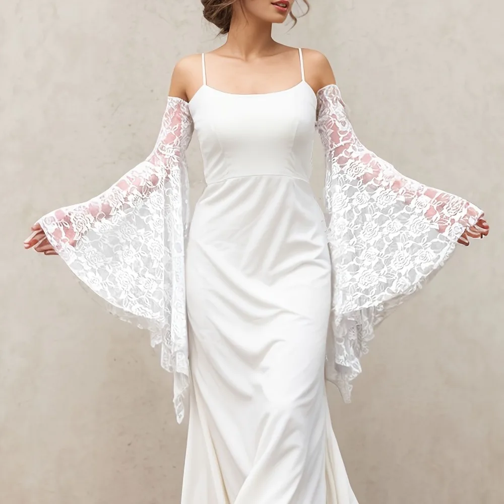 

Gothic White Gloves Lace Embroidered Trumpet Sleeves for Bride Wedding Dresses Wedding Accessories Fingerless Opera Lace Gloves