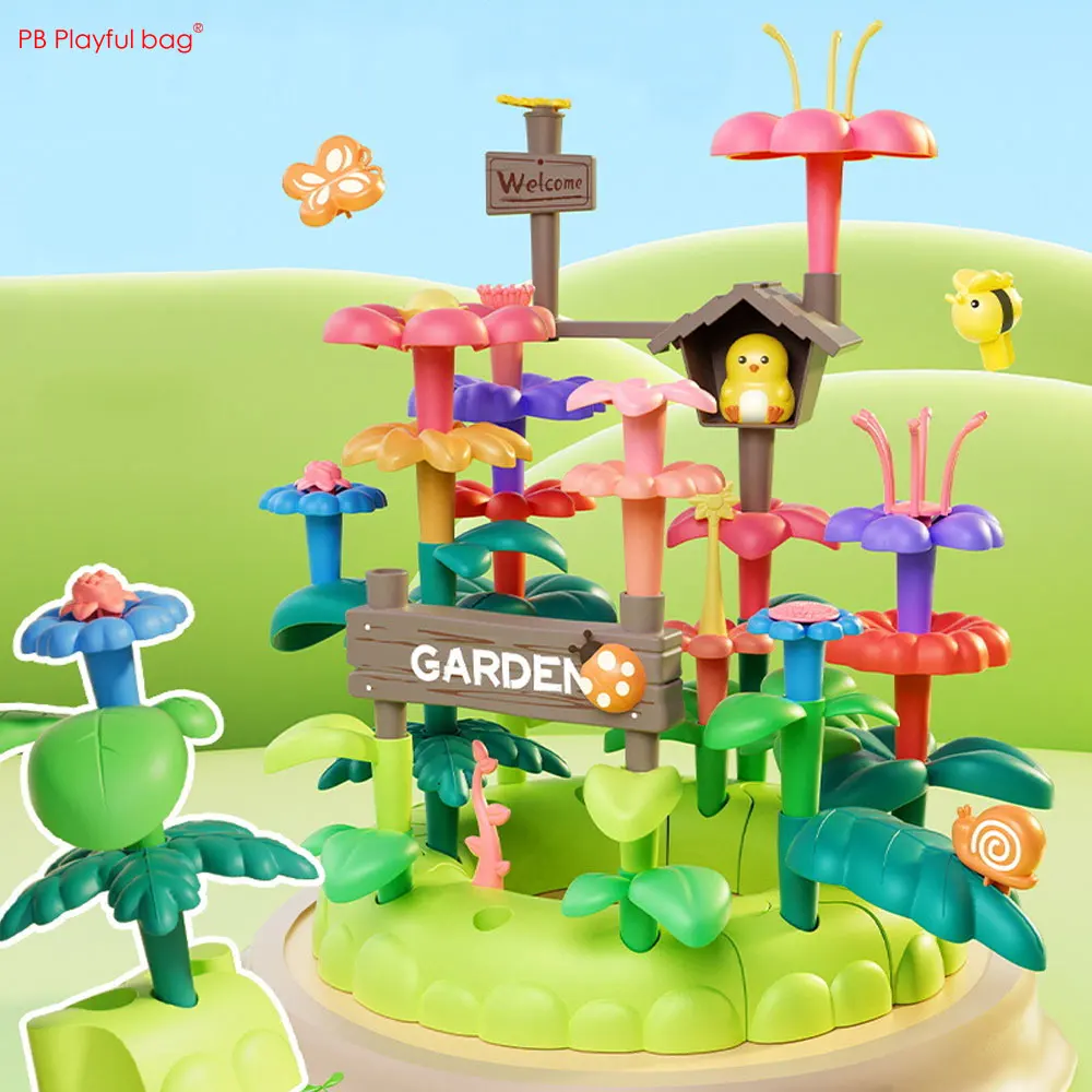 Child Flower Garden Block Set Girls DIY Cognition Puzzle Building Blocks Parent-child Interaction Toys Education Kids Gift AC174