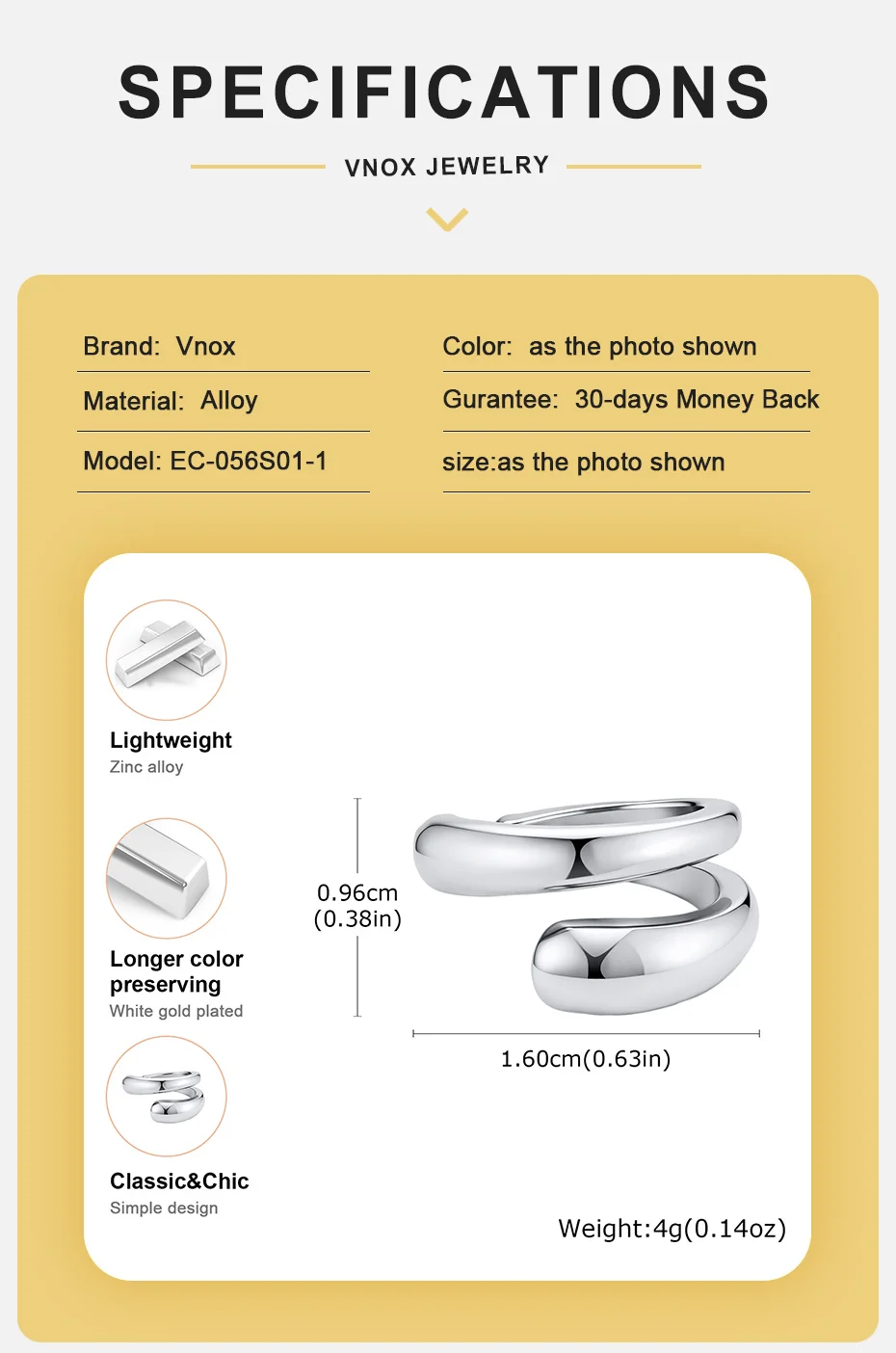 Vnox 1 Stück Punk-Ohrklemme für Frauen, Geometrischer Doppelschicht-Ohrclip ohne Piercing, Knorpel-Ohrring, Y2K-Schmuck – Detail 4