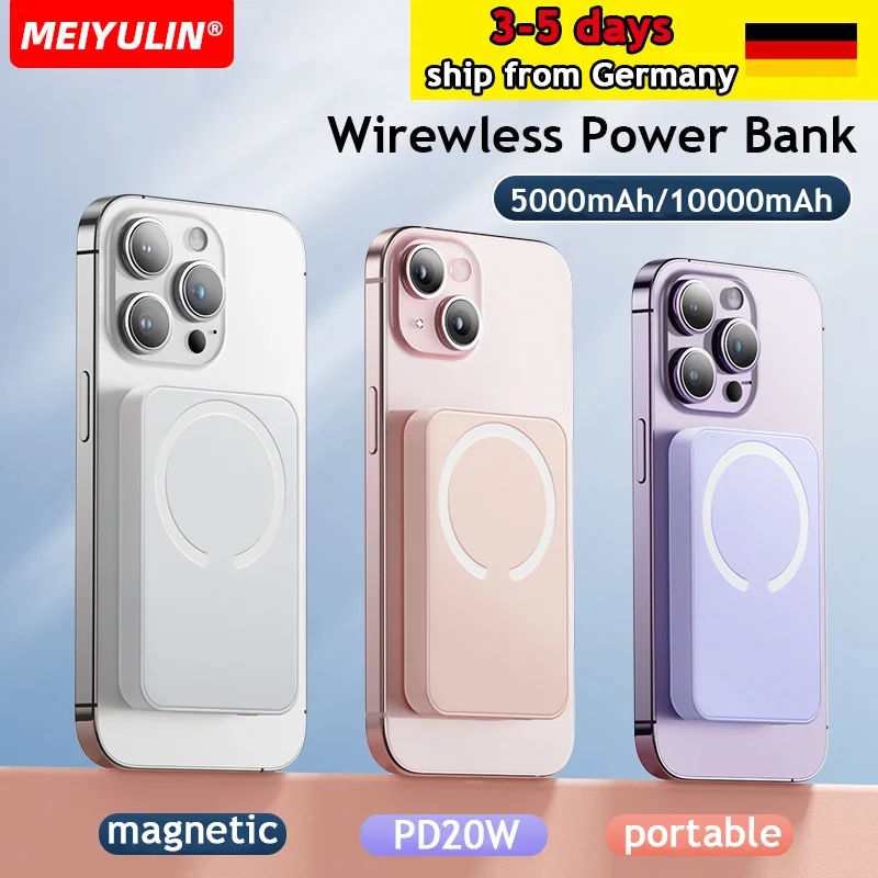 

Magnetic Wireless Power Bank 10000mAh PD20W Fast Charger External Spare Battery Portable Powerbank For Macsafe iPhone Samsung