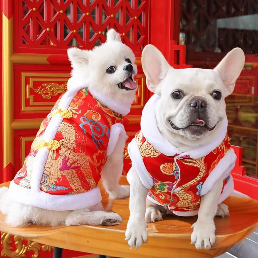 

Chinese Style Spring Festival French Bulldog Kitten Supplies for Dogs Cats Jackets Pet Clothing Cats Clothes Dog Vest Dog Coat