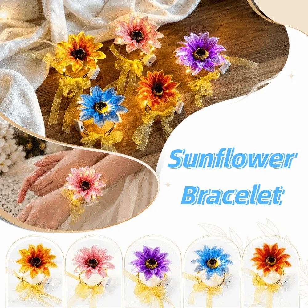 2pcs Bright Sunflower Styled Glowing Sunflower Wristband Lightweight Soft Glowing Light Children Party Wristband