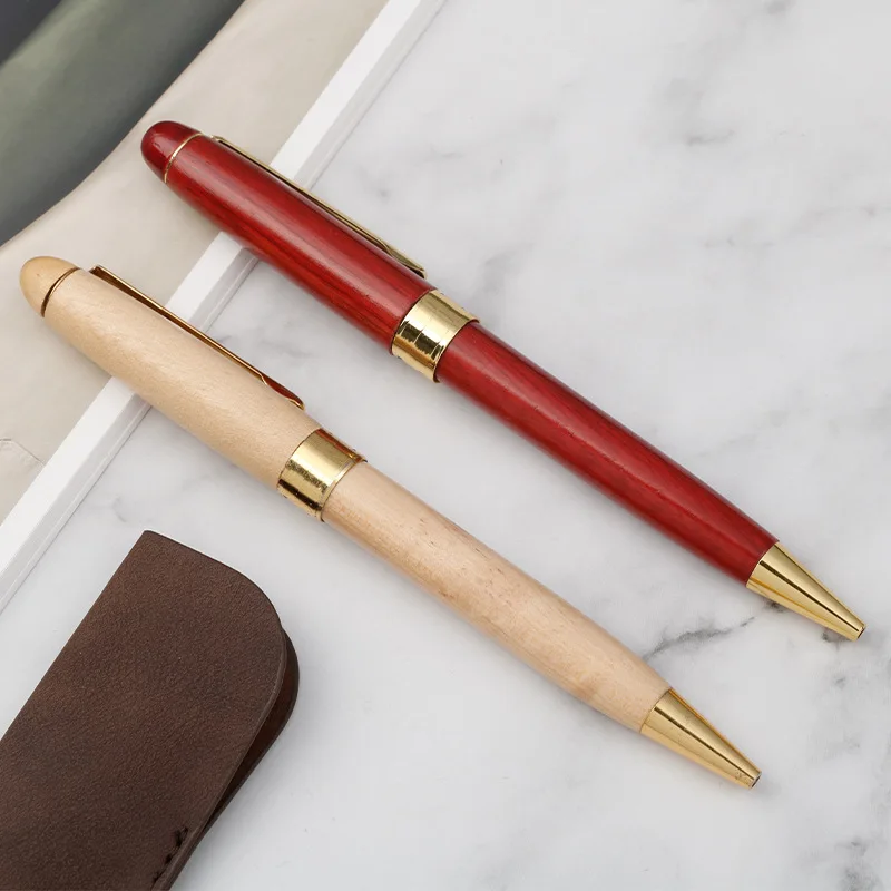 5PCS  Rotating oil ballpoint pen, bamboo and wood retro oil ballpoint pen, writing office non slip pen