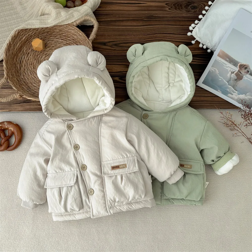 

UNIFEMEN Baby Boys Thick Winter Outerwear Hooded Buttons Pocket Warm Cotton Padded Infant Boys Coat Toddler Boys Thick Parkas