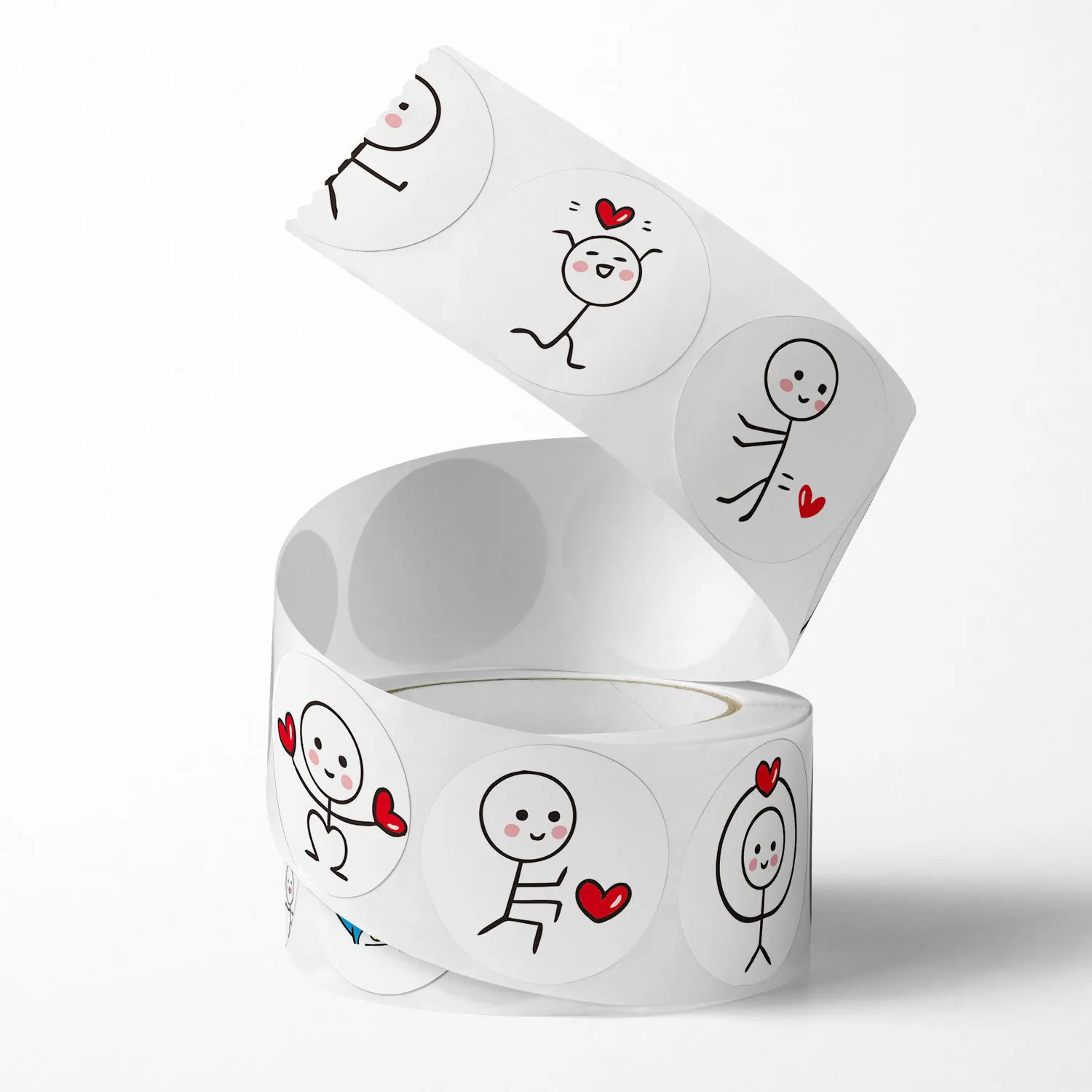 500Pcs Roll Cute Stick Figure Love Heart Stickers, Round Self Adhesive Label Stickers Gift Packaging Envelope Stationery Decor view 2