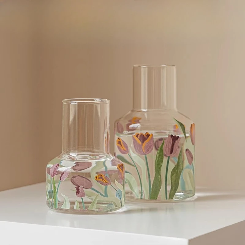 

Ваза украшение Цветочная композиция для гостиной Полустеклянная прозрачная цветочная композиция