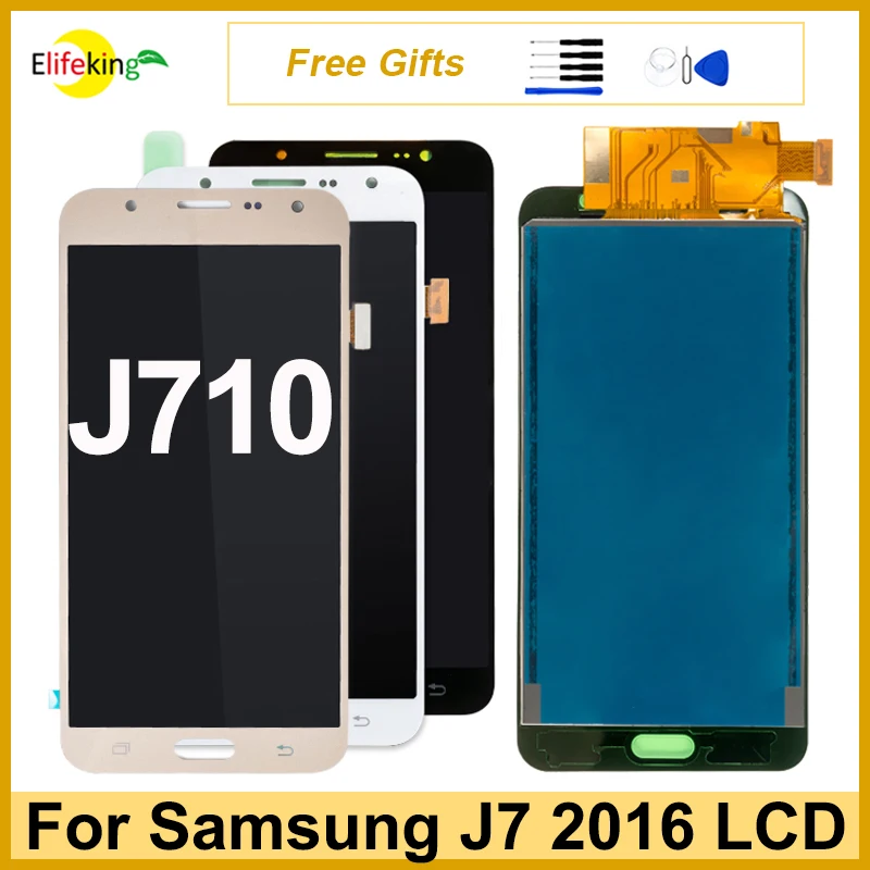 J710 Screen For Samsung Galaxy J7 2016 LCD Display Touch Screen J710F J710M J710H Digitizer Assmebly Replacement With Free Gift