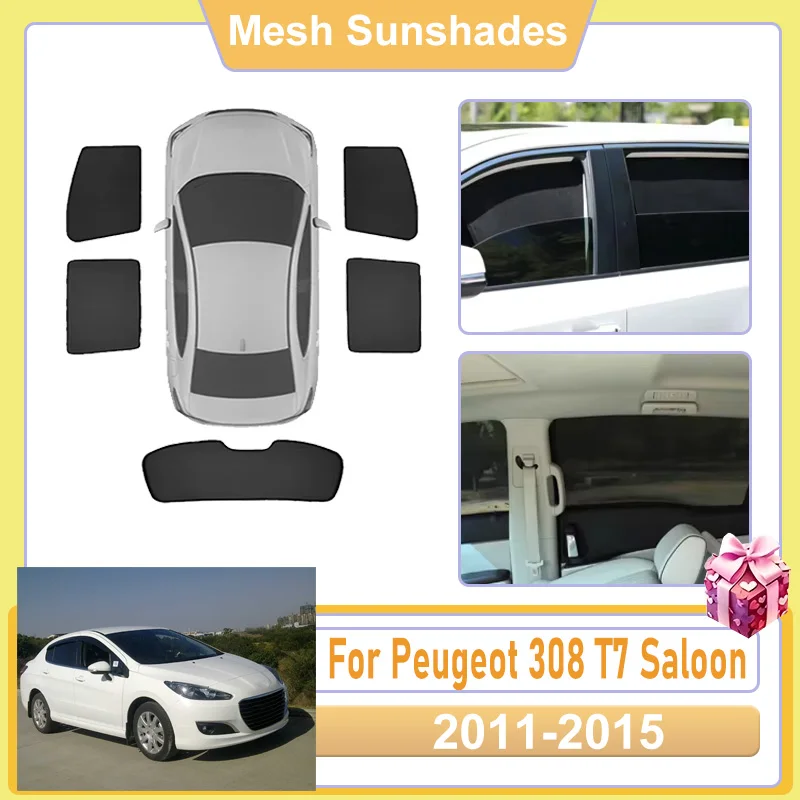 For Peugeot 308 Accesorios T7 Saloon 2011~2015 Accessories Car Window Screen SunShade Cover Mesh light Shield Heat UV Protector