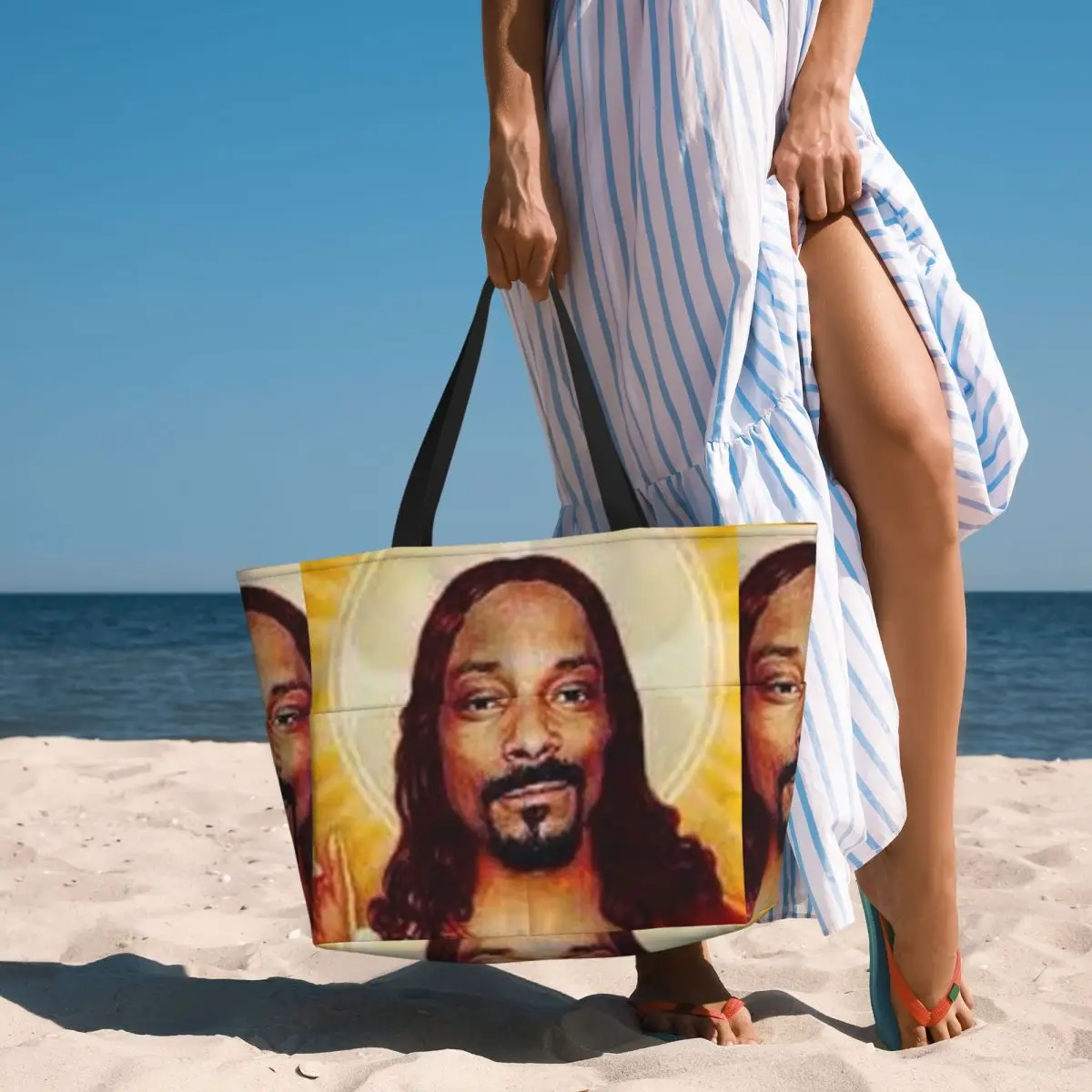 Snoop Dogg Goes Jesus Beach Tote Bag Sport Gym Yoga Duffle Large Tote Bag Women Travel Bag Fitness bag