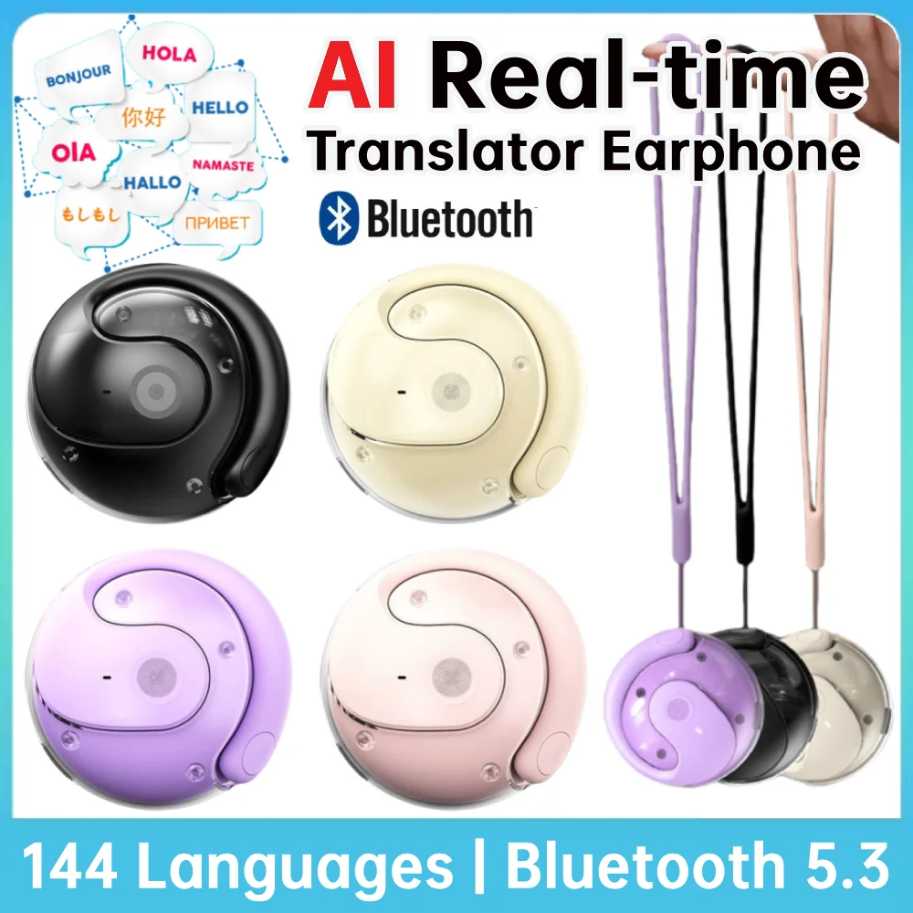 Wireless BT AI Real-time Language Translation Earbuds 144 Languages Smart Voice Translator Earphones for Travel Headphone