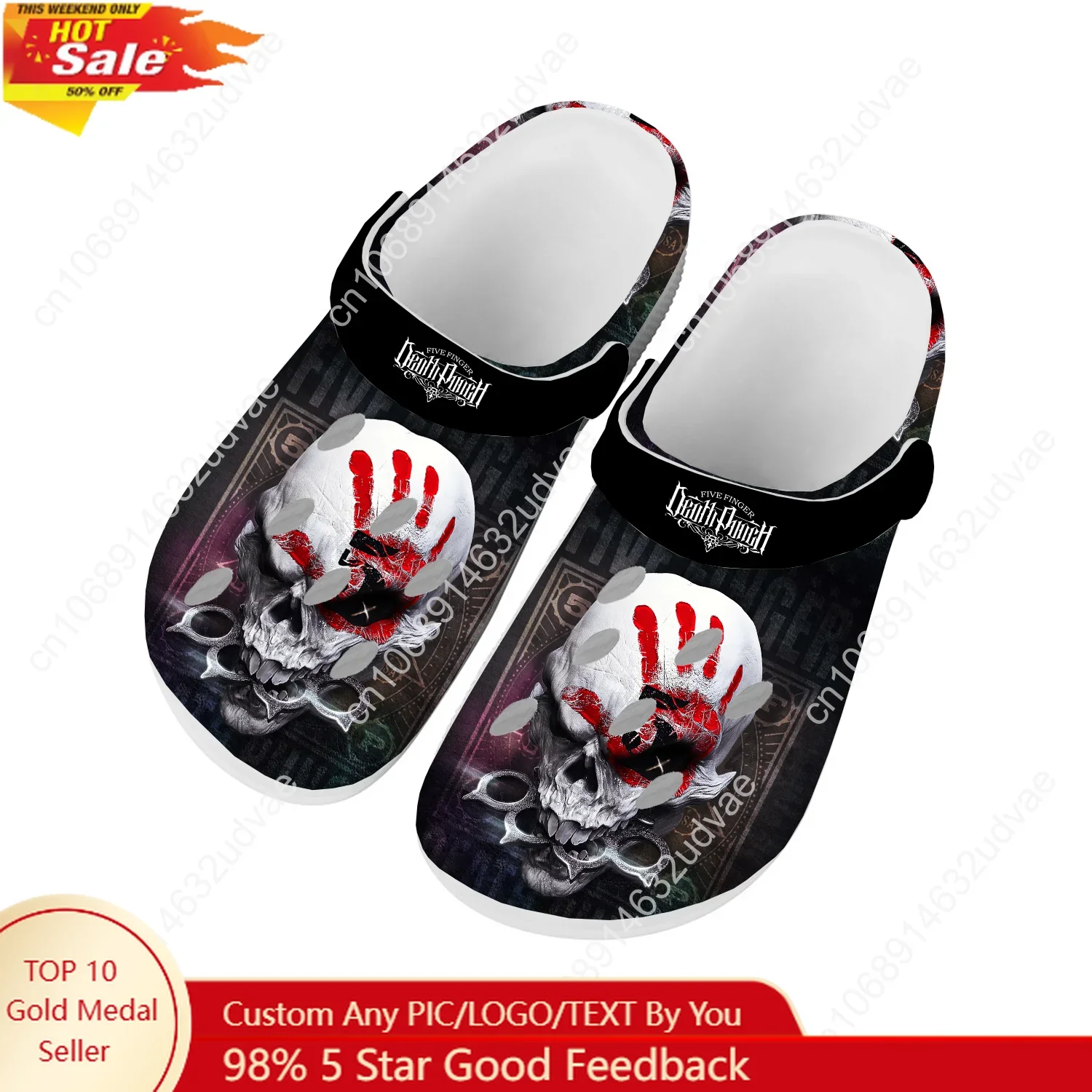 

Five Finger Death Punch Sandals Mens Women Youth Boy Girl Water Shoes Home Clogs Custom Made Breathable Hole Slippers White
