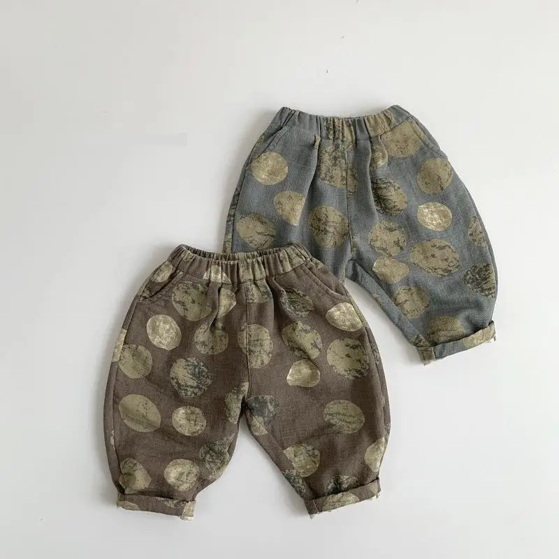 

2024 Summer New Children Casual Pants Toddler Loose Cotton Baby Boy Girl Vintage Print Wide Leg Pants Kids Versatile Trousers