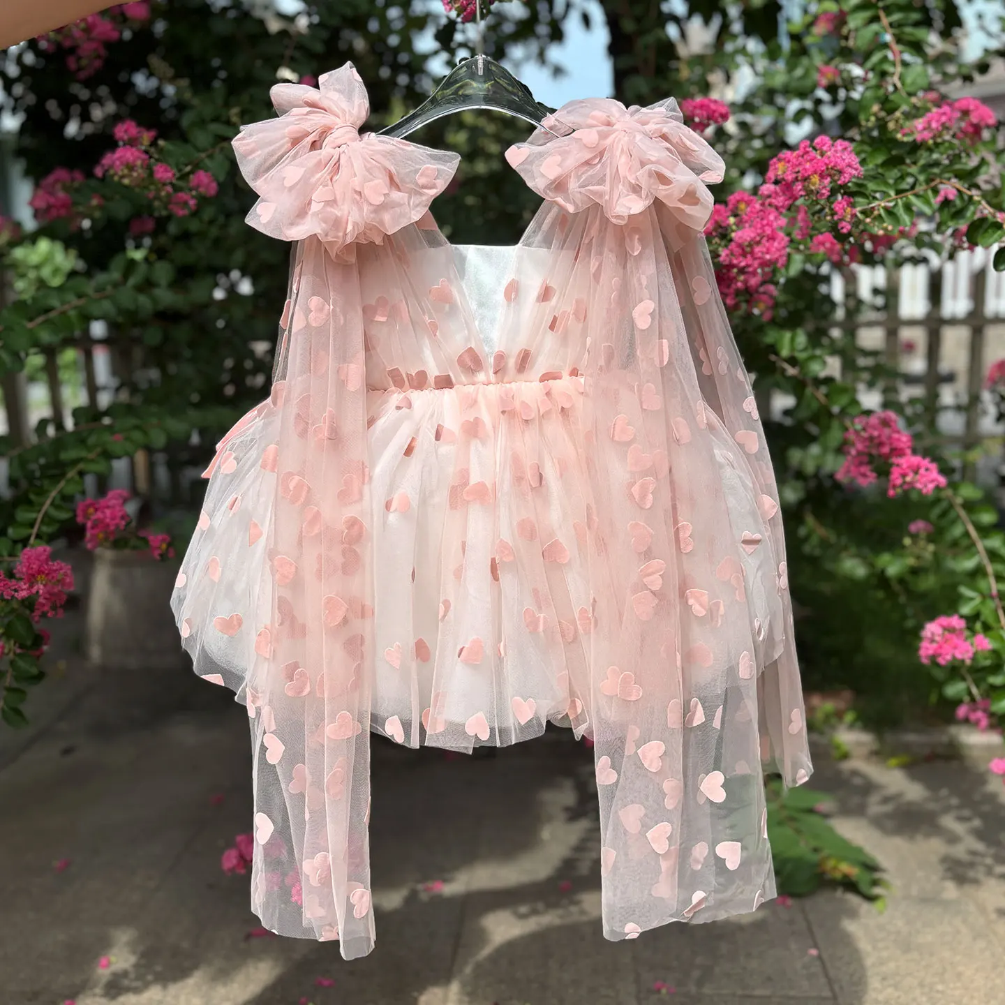 

Dreamy Vow D059 Очаровательное тюлевое платье с v-образным вырезом и длинными рукавами с бантом и сердечками для маленьких девочек-цветочниц, свадебное вечернее бальное платье для выпускного вечера