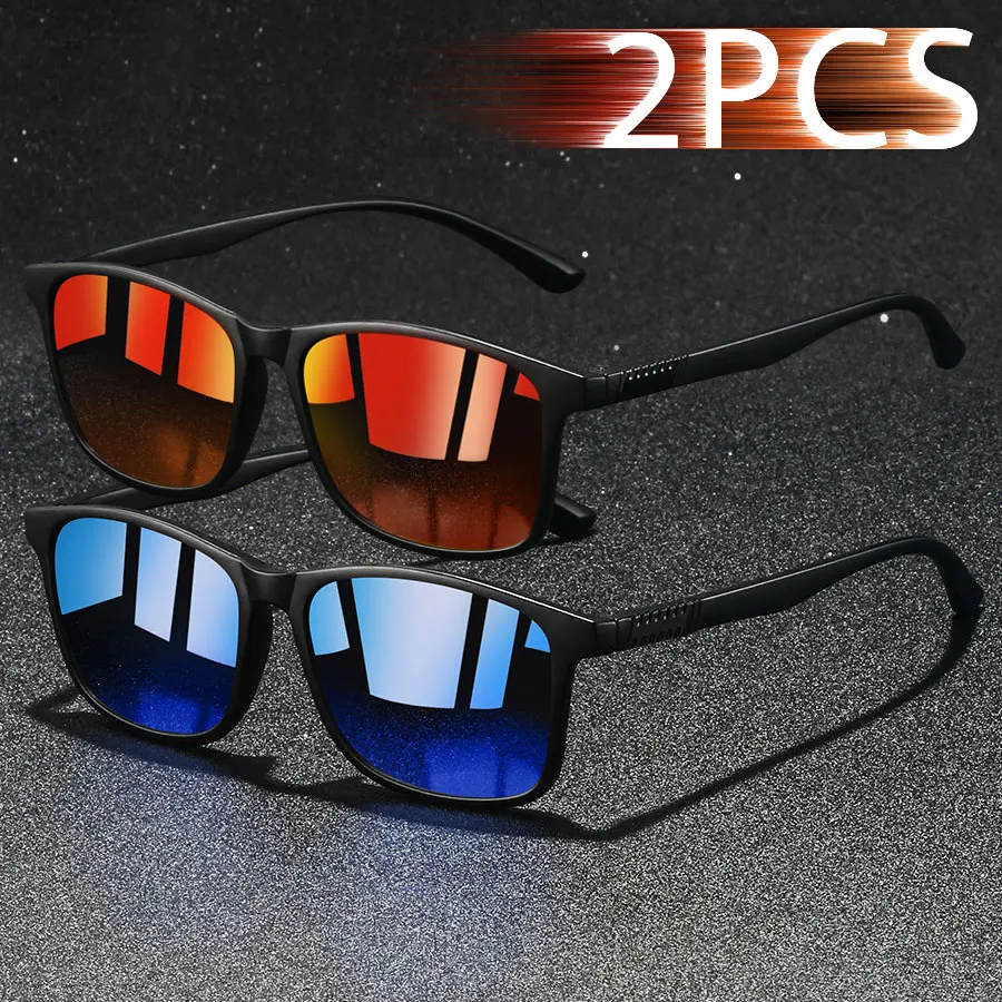 

2 Pieces Fashion Vintage Square Sunglasses Men Women Fishing Driving Man Luxury Brand Designer Sun Glasses Anti-Glare Retro Eyew