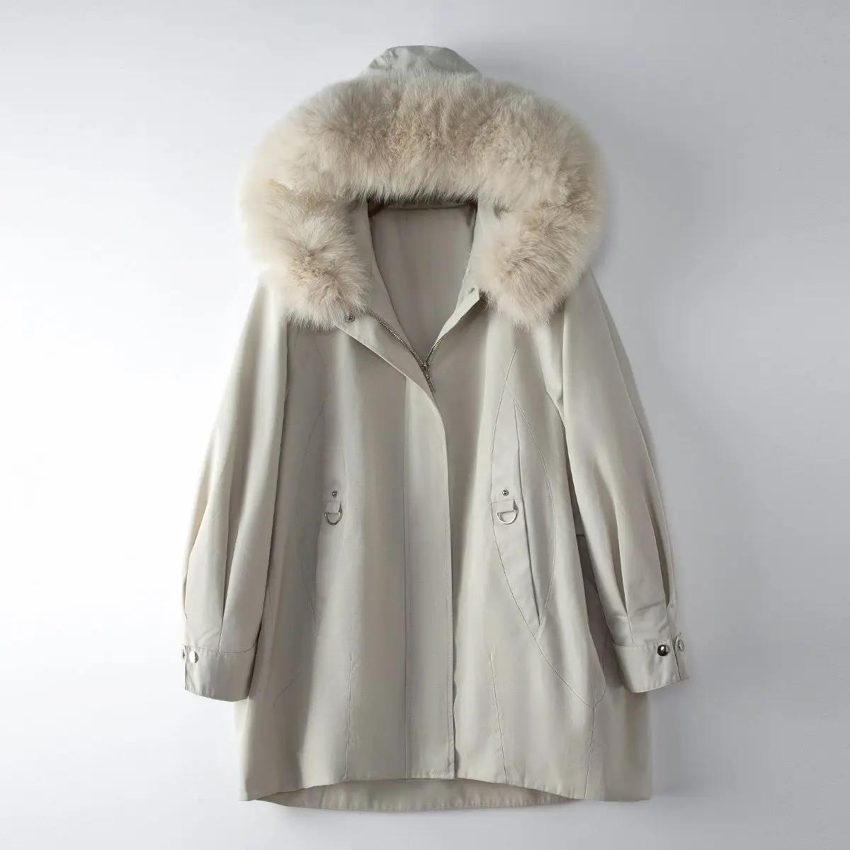 Long term in stock 2024 autumn and winter new fur collar fur coat, detachable rabbit fur inner liner, overcoming women's