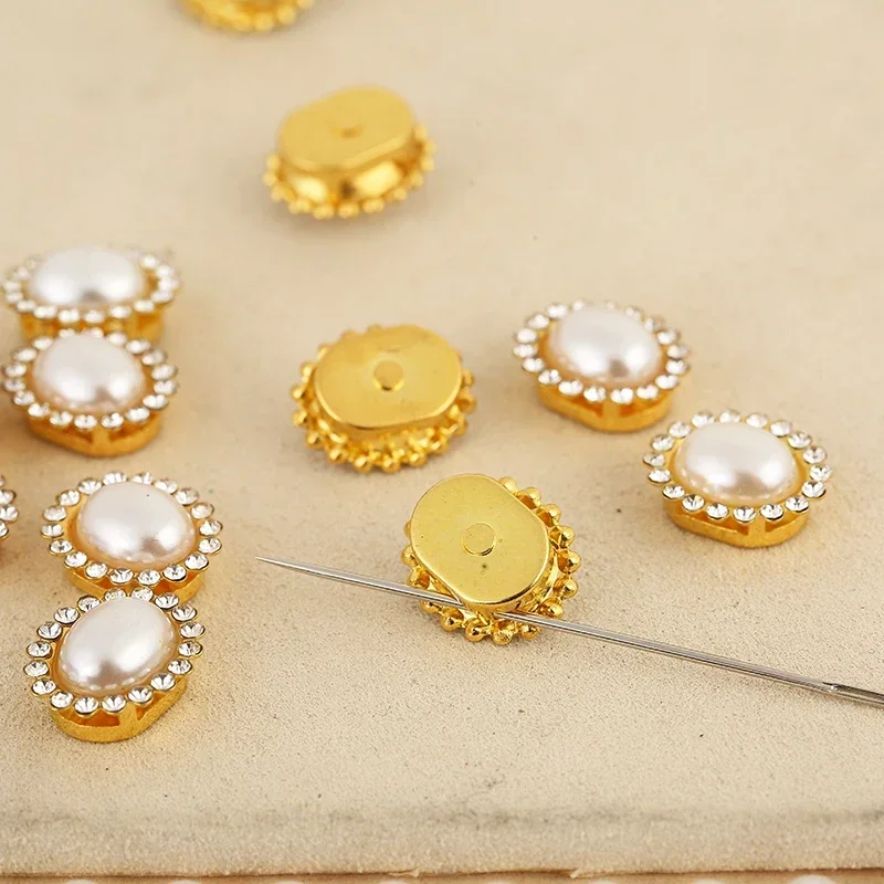 PEESOM 20pcs 8x10mm Pearl Oval Sew On Stone with Gold Claw Setting Oval Glass Crystal Rhinestone for Sewing Garment Accessories