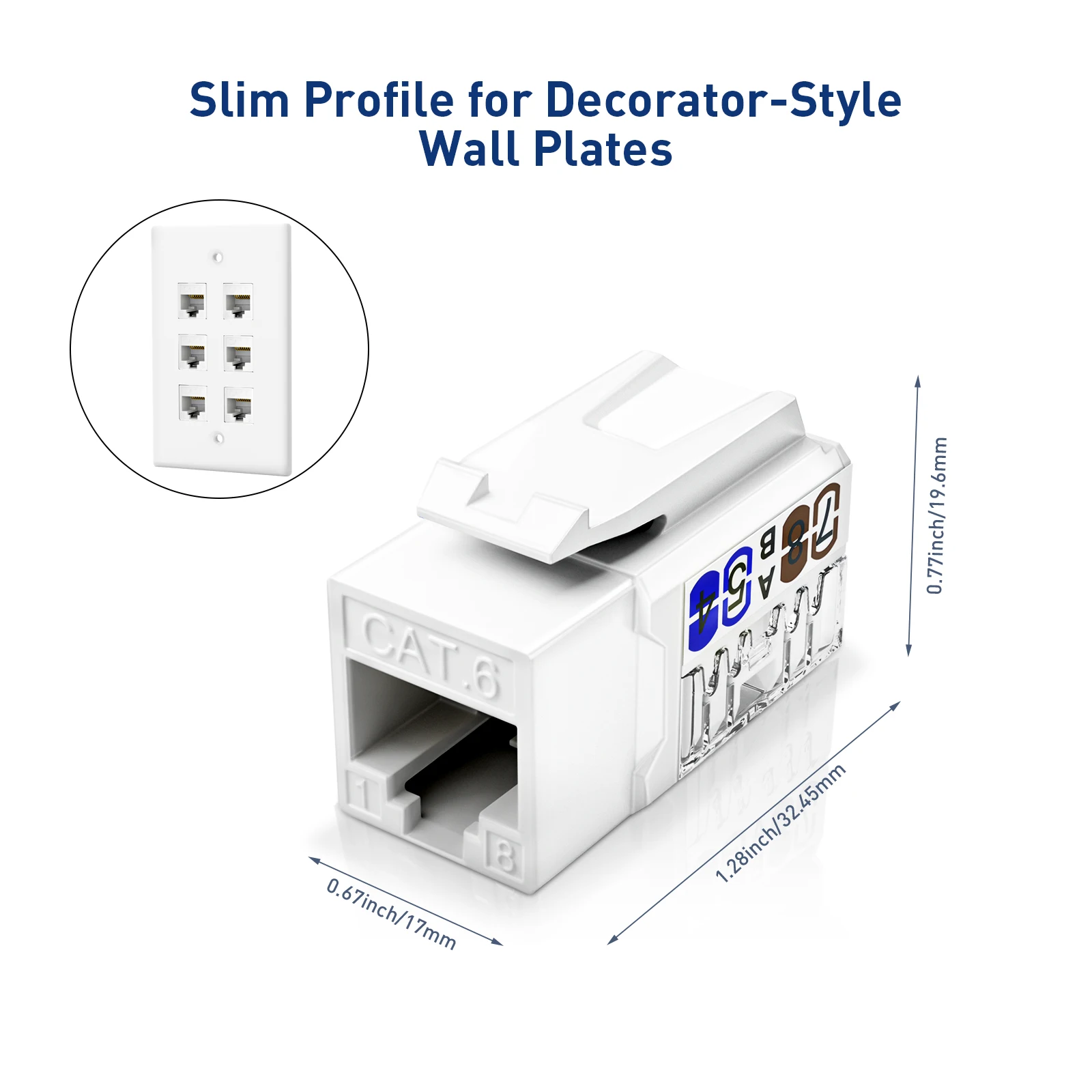 WoeoW RJ45 Cat6 Keystone Jacks Slim Profile 90-Degree Ethernet Punch Down Keystone Jack Adapter 10 Gbps Modular Ethernet Jacks