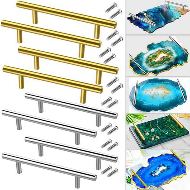 4PCS Resin Tray Molds Handles Epoxy Tray Handles Hardware Stainless Steel For Silicone Serving Tray Handles