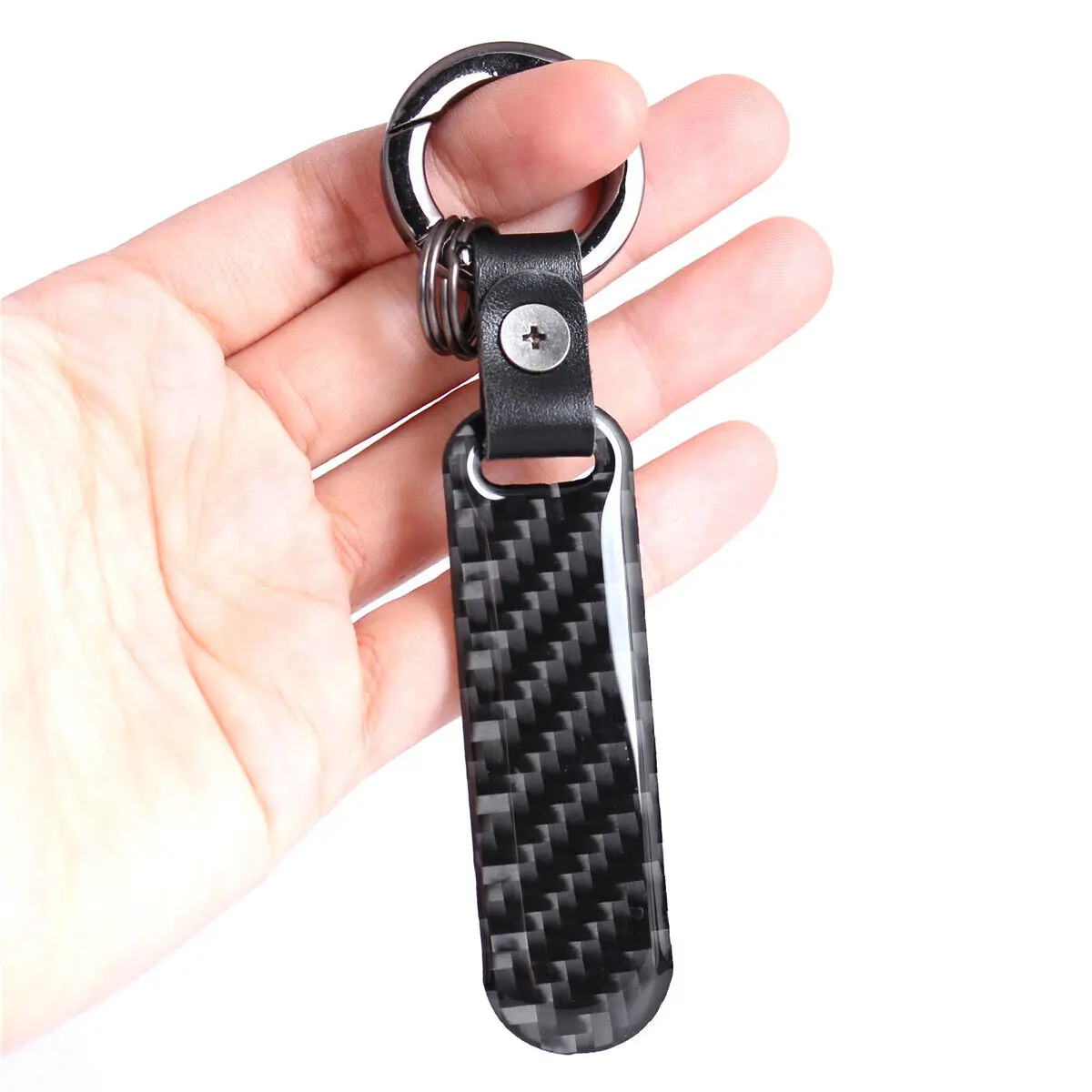 

1pc Carbon Fiber Black KeyRing Car Key Chain Keychain Keyfob for Universal Car Accessories