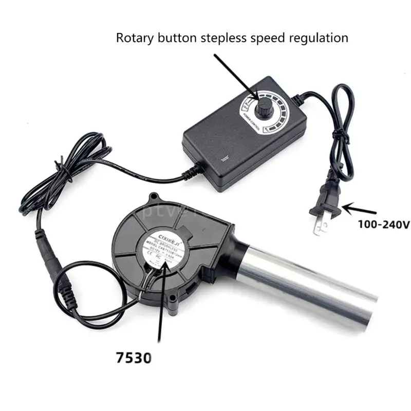 US Plug Powered Outdoor Cooking BBQ Fan Charcoal Blower 12V Portable Barbeque Air Blower for Barbecue Camping