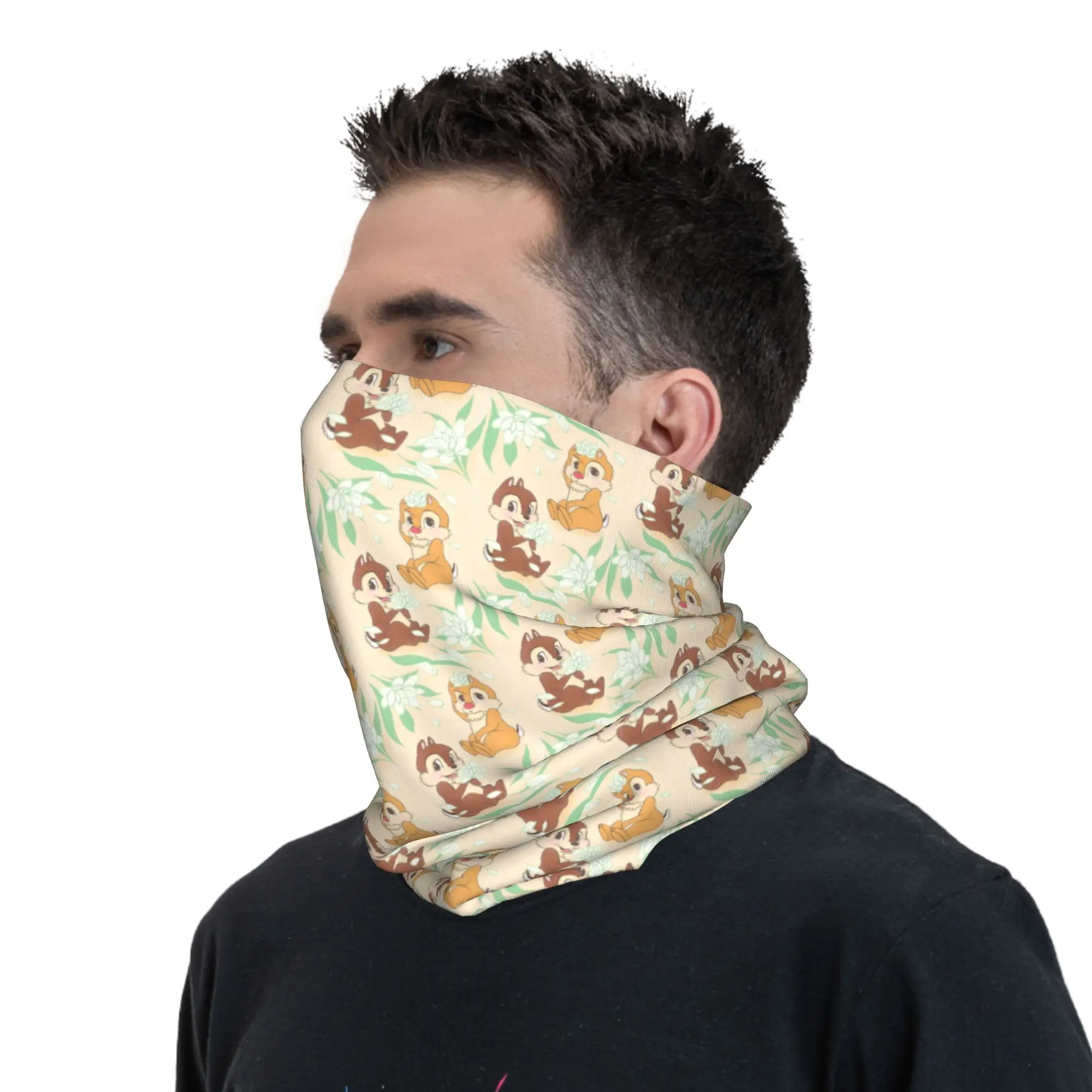 Custom Cute C-Chip And D-Dale Bandana Neck Warmer Women Men Winter Ski Tube Scarf Gaiter Animation Face Cover view 6