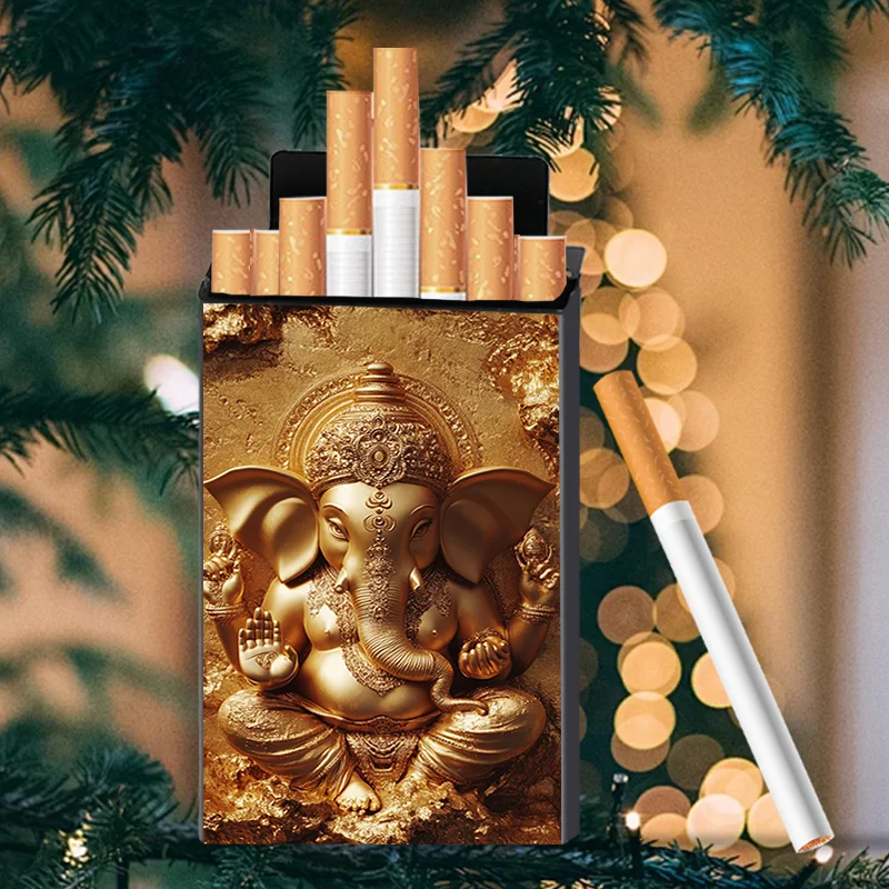 Slim Aluminum Cigarette Case -Elegant Pocket Storage Box with Elephant Sculpture,Perfect Gift for Men & Women,Ideal for Holidays