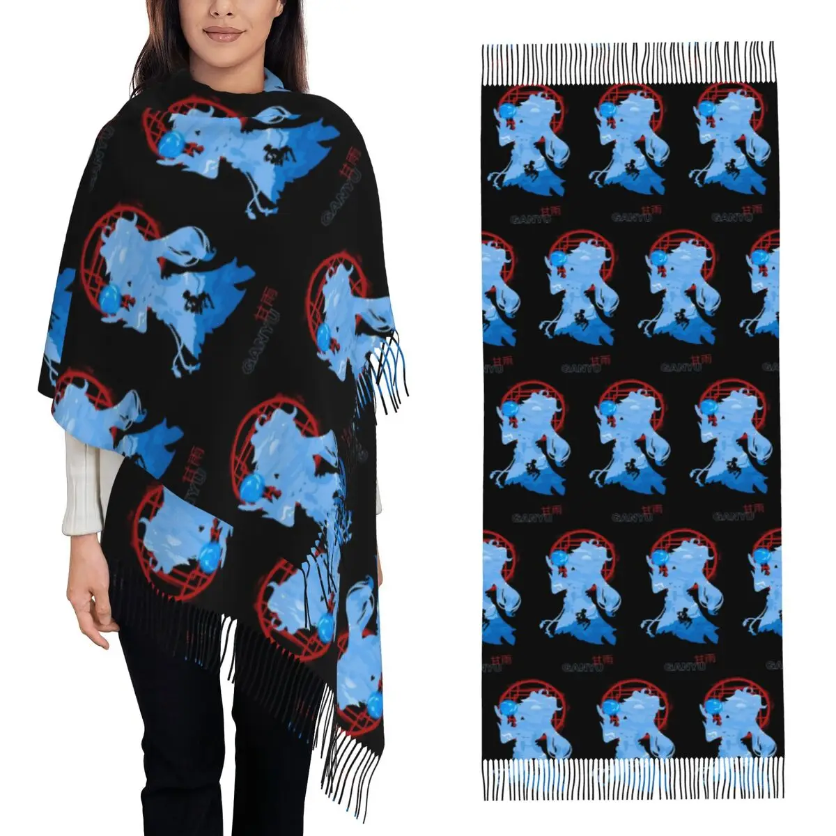Genshin Impact Ganyu Scarf Tassel Scarves for Women Soft Warm Shawls and Wraps Long Fall Winter Shawl Wrap
