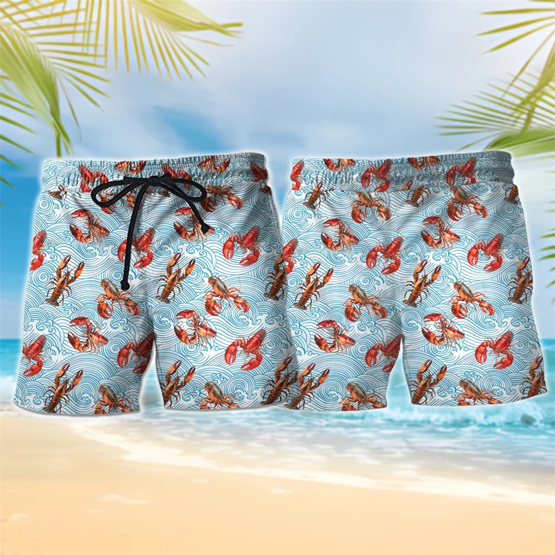

Забавные пляжные шорты с рисунком лобстера для мужчин, модные летние каникулы, детские плавки с 3D принтом, свободные уличные шорты