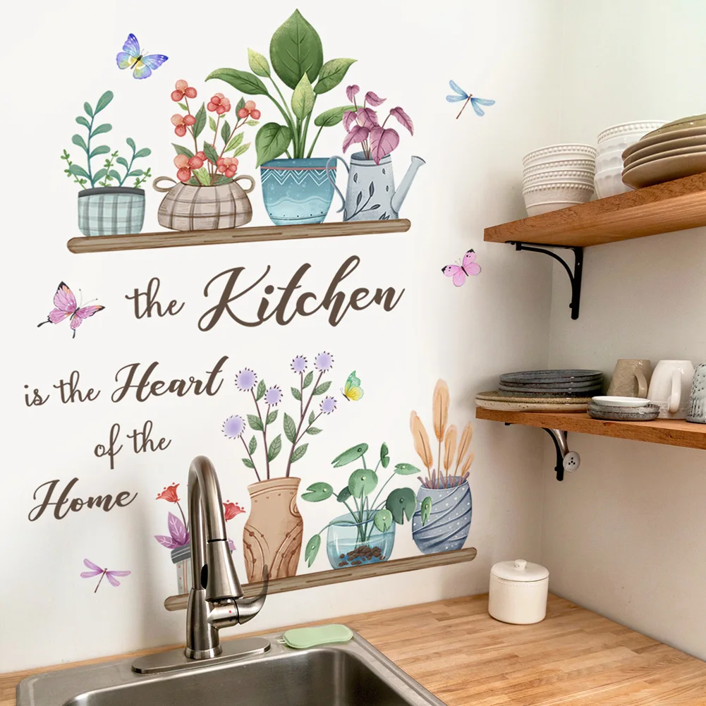 

Plant Potting Shelves Wall Sticker Kitchen Restaurant Background Decoration Mural Home Decor Self-adhesive Beautify Wallpaper