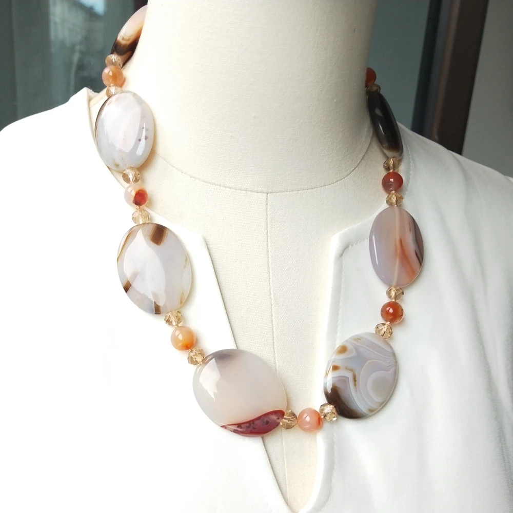 Lii Ji Real Stone Necklace Brown Color Agate Crystal 58cm Women Necklace Jewelry Gift