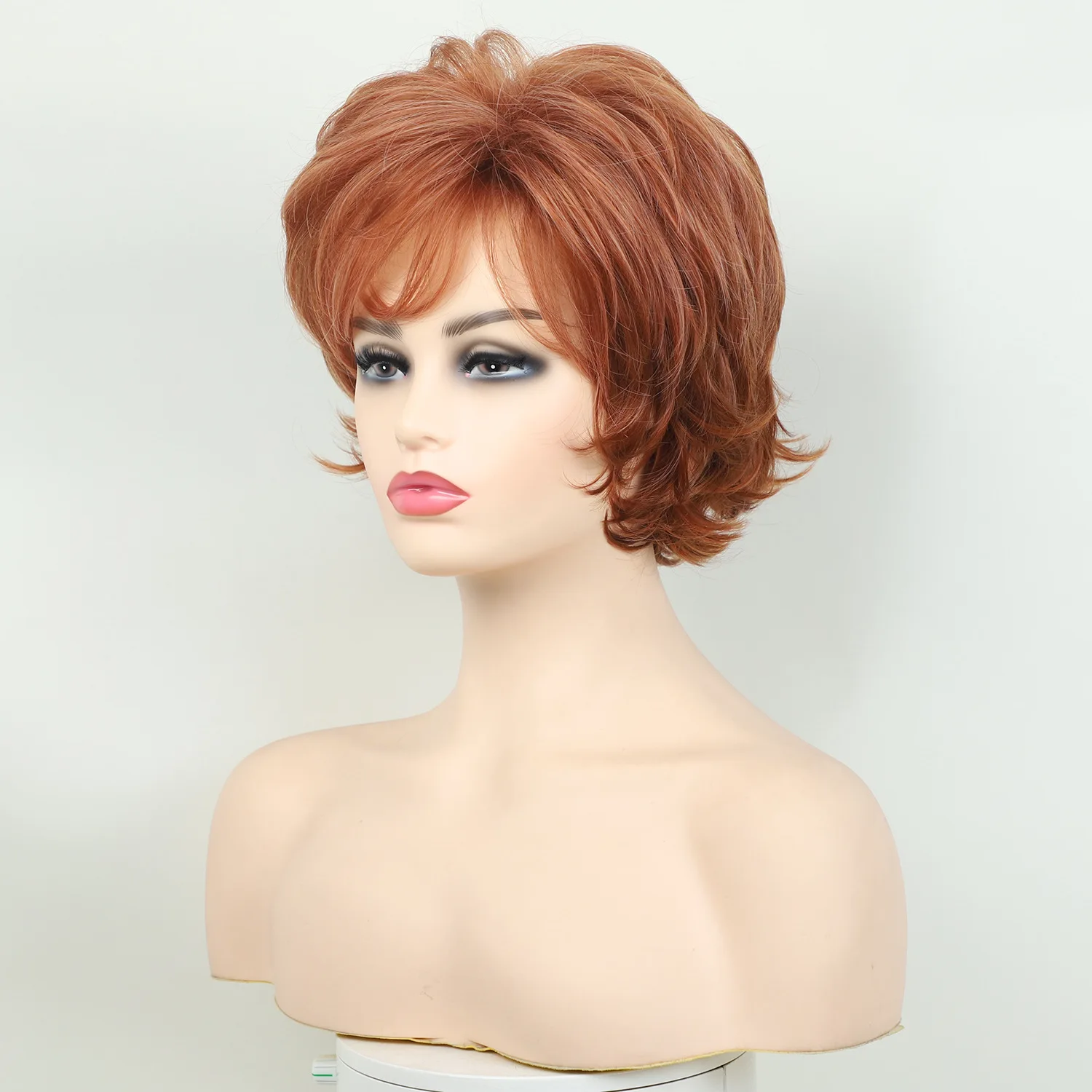 Synthetic Orange Brown Wigs for Women Realistic Short Pixie Cut Wig with Bangs Daily Ladies Fake Hair