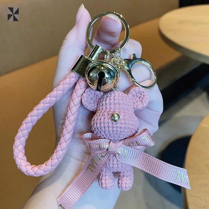 Wool bear key chain three-dimensional doll backpack pendant female cartoon bear car key chain pendant gift