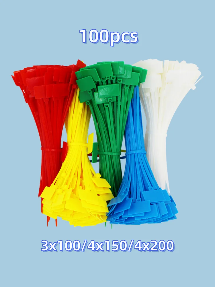 

100pcs Nylon Cable Ties Tag Labels Plastic Self-Locking Loop Ties Markers Cable Tag Self-locking Zip Ties Easy Mark color