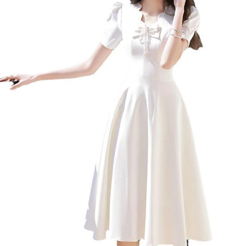 Elegant Wedding Dress V-Neck With Bow Simple Satin Bride Gowns A-Line Wedding Party Dresses Evening Gown Vestidos De Novia