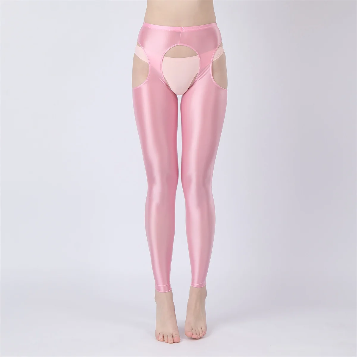 Shiny Sheer Tights Open Crotch Pantyhose Women Plus Size Cutout Leggings Sex Skinny Pants Lingerie Garter Belt Suspender Tights