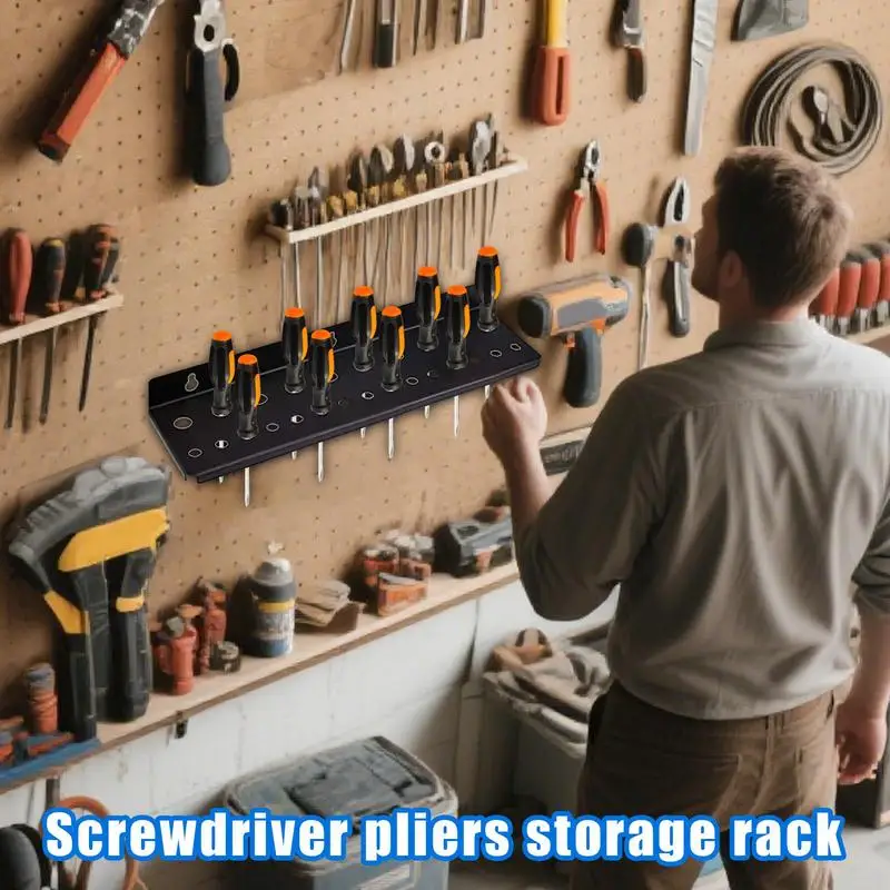 Screwdriver Storage Wall Mount Tool Storage Rack 25 Holes Heavy-Duty Holder Space Saving Utility Shelf For Shed Home Workbench
