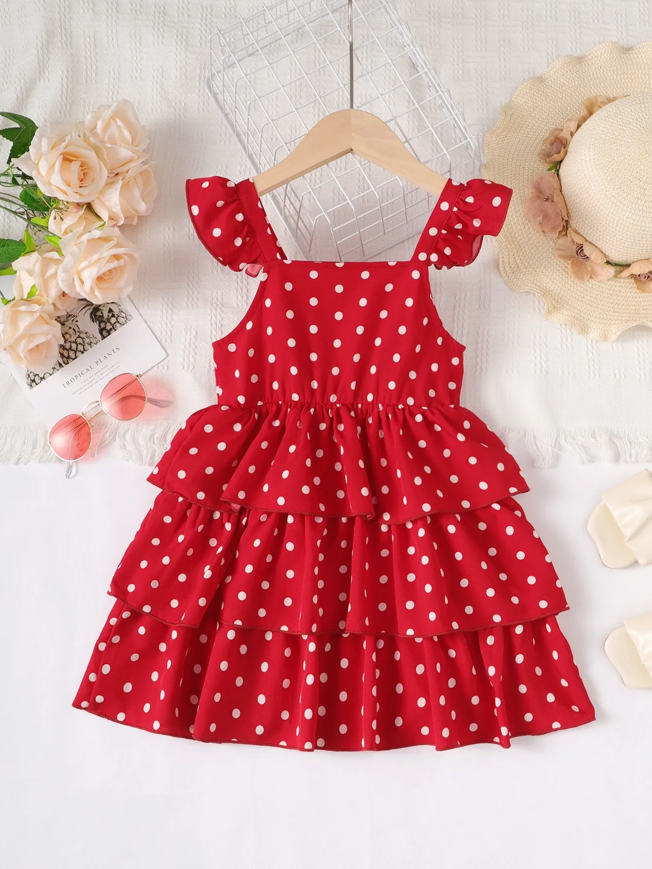 Kids Girl Princess Dress Sleeveless Wave Point Cake Skirts with Bow Summer Birthday Party Clothing For Children Girl 1-6 Years